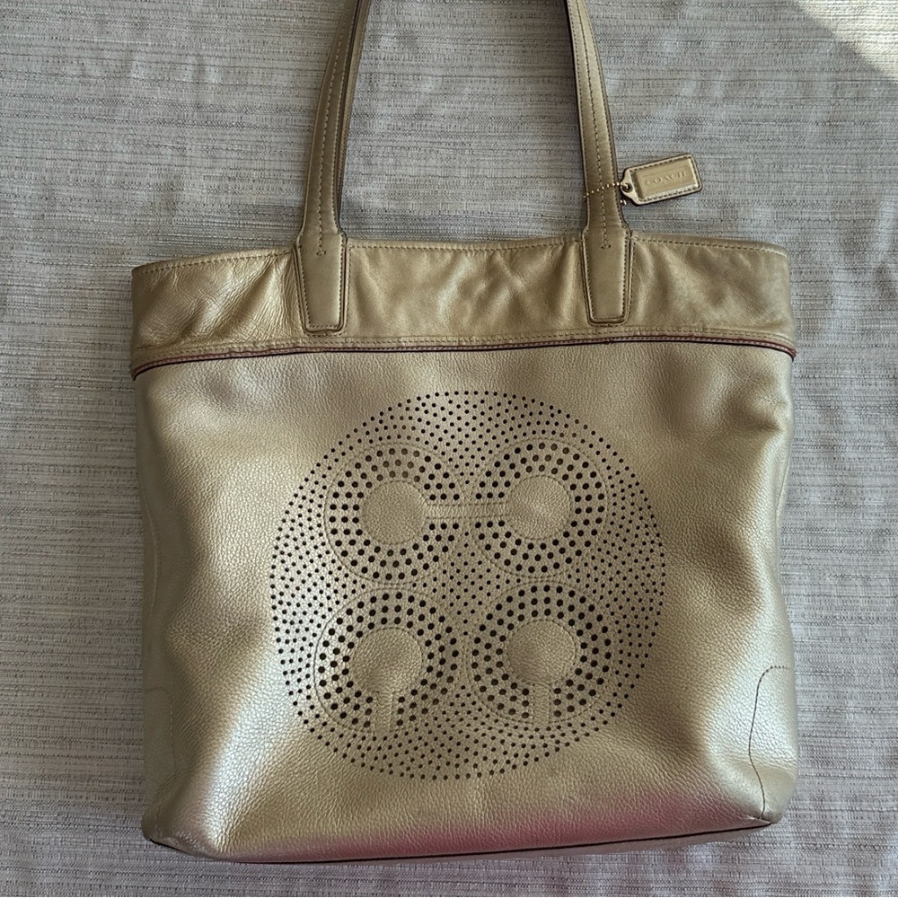 Coach Audrey Gold Leather Perforate Tote Bag 17041